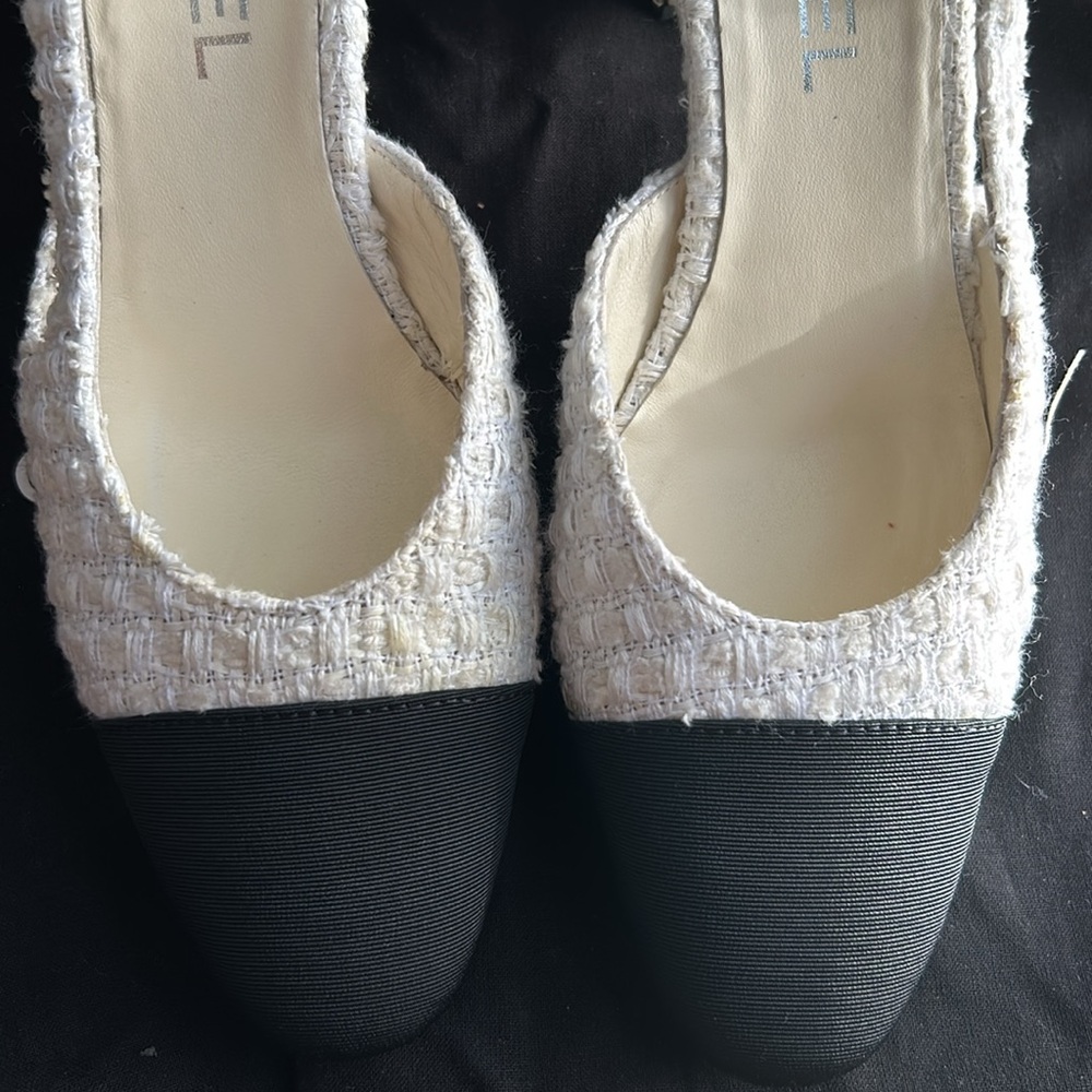Chanel Tweed Cream/White Black Captoe Slingbacks EU 39C - Picture 12 of 14